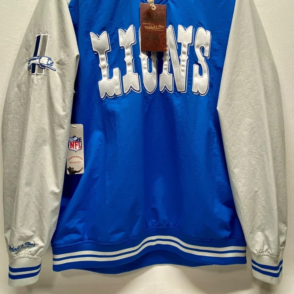 Detroit‎ Lions NFL Jacket Large Blue LS LW Pullover Football Throwback M & N NWT